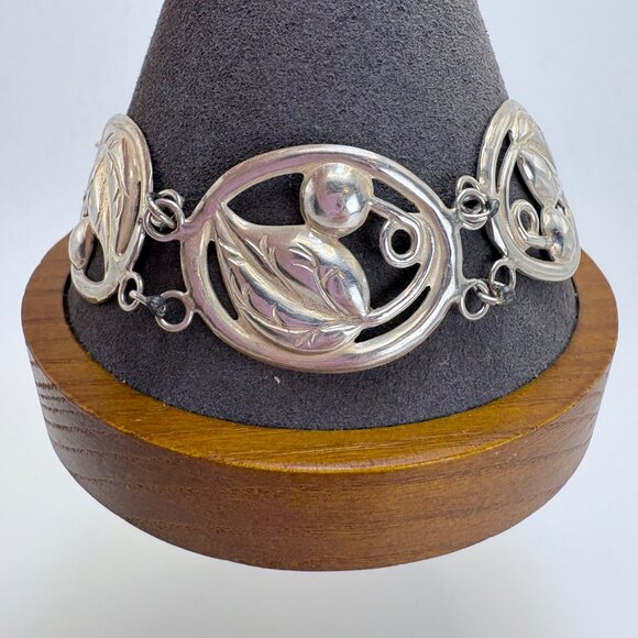 VTG Sterling Silver 925 Leaf Circle Link Chain Bracelet Size 8.25" Length - Picture 2 of 10